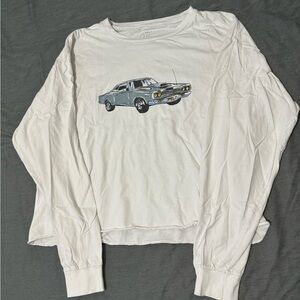Urban Outfitters White Long Sleeve Shirt with Car Graphic
